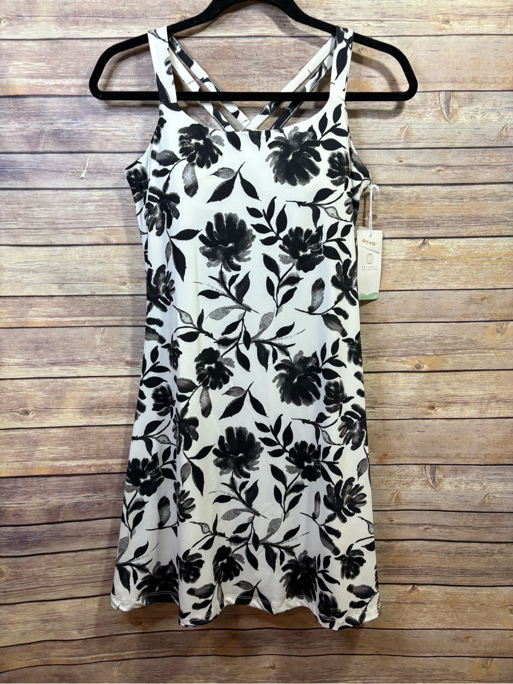 NWT Balance Collection Tennis Sport Athletic Dress Black White Floral Size M